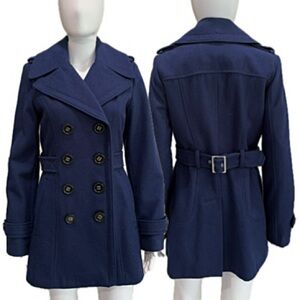 Miss Sixty M60 Wool Blend Military Coat Size Small Navy Double Breasted Peacoat